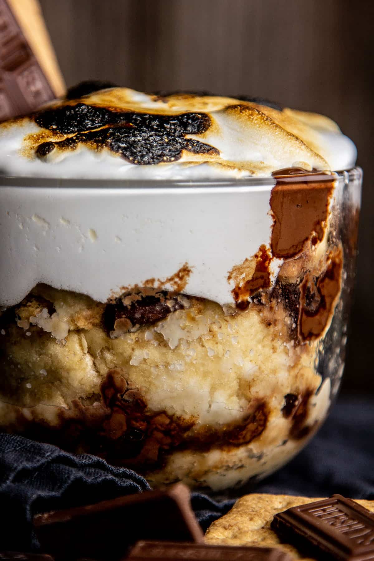 close up on smores roll in a mug
