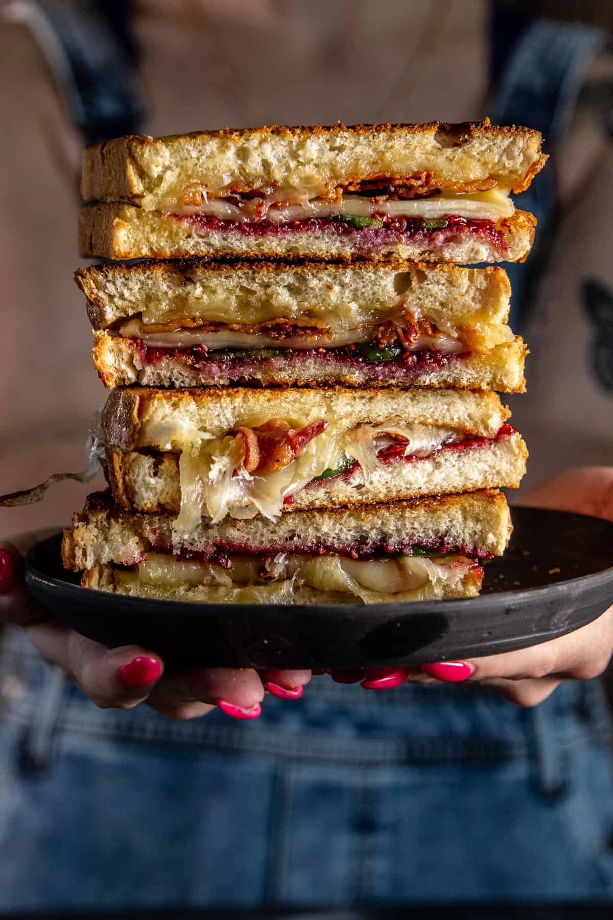 stacked up grilled cheese halves