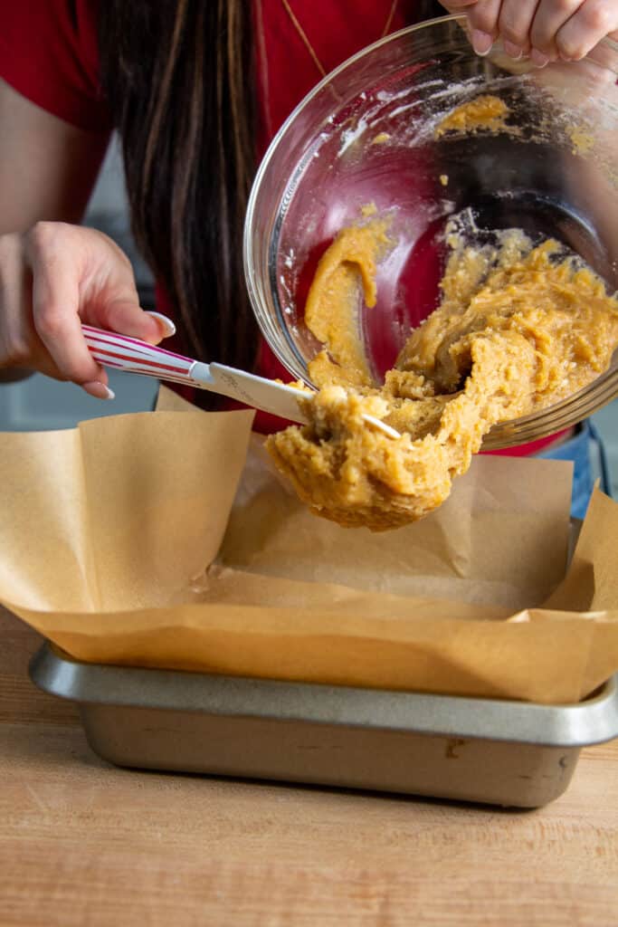 pouring the batter into a pan